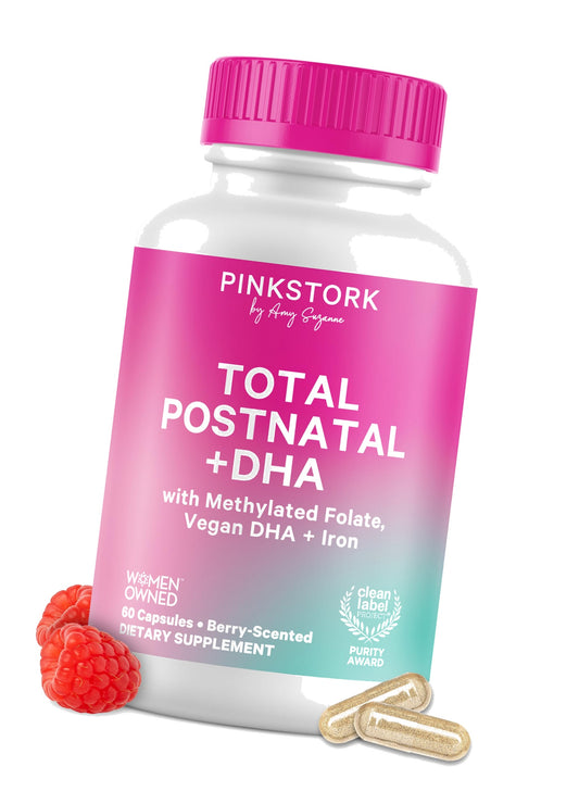 Pink Stork Total Postnatal + DHA with Iron, 60 Capsules, Berry
