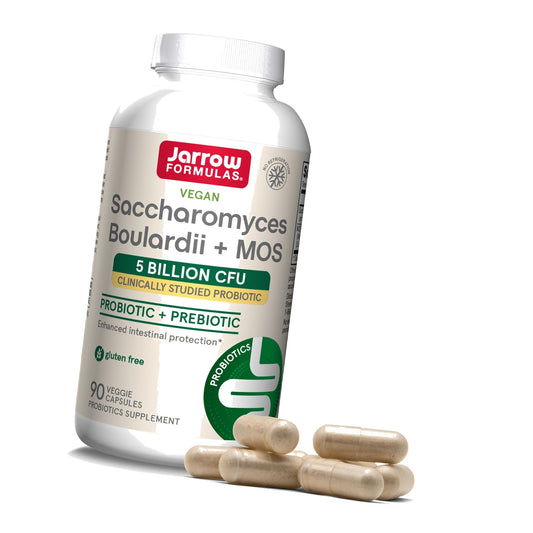Jarrow Formulas Saccharomyces Boulardii Probiotics + MOS 5 Billion CFU Probiotic Yeast for Intestinal Health Support, Gut Health Supplements for Women and Men, 90 Veggie Capsules, 90 Day Supply
