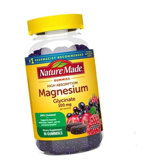 Nature Made High Absorption Magnesium Glycinate Gummies - 100 mg per Serving - Supports Muscle Function & Relaxation - Delicious Berry Flavor -90 Gummies