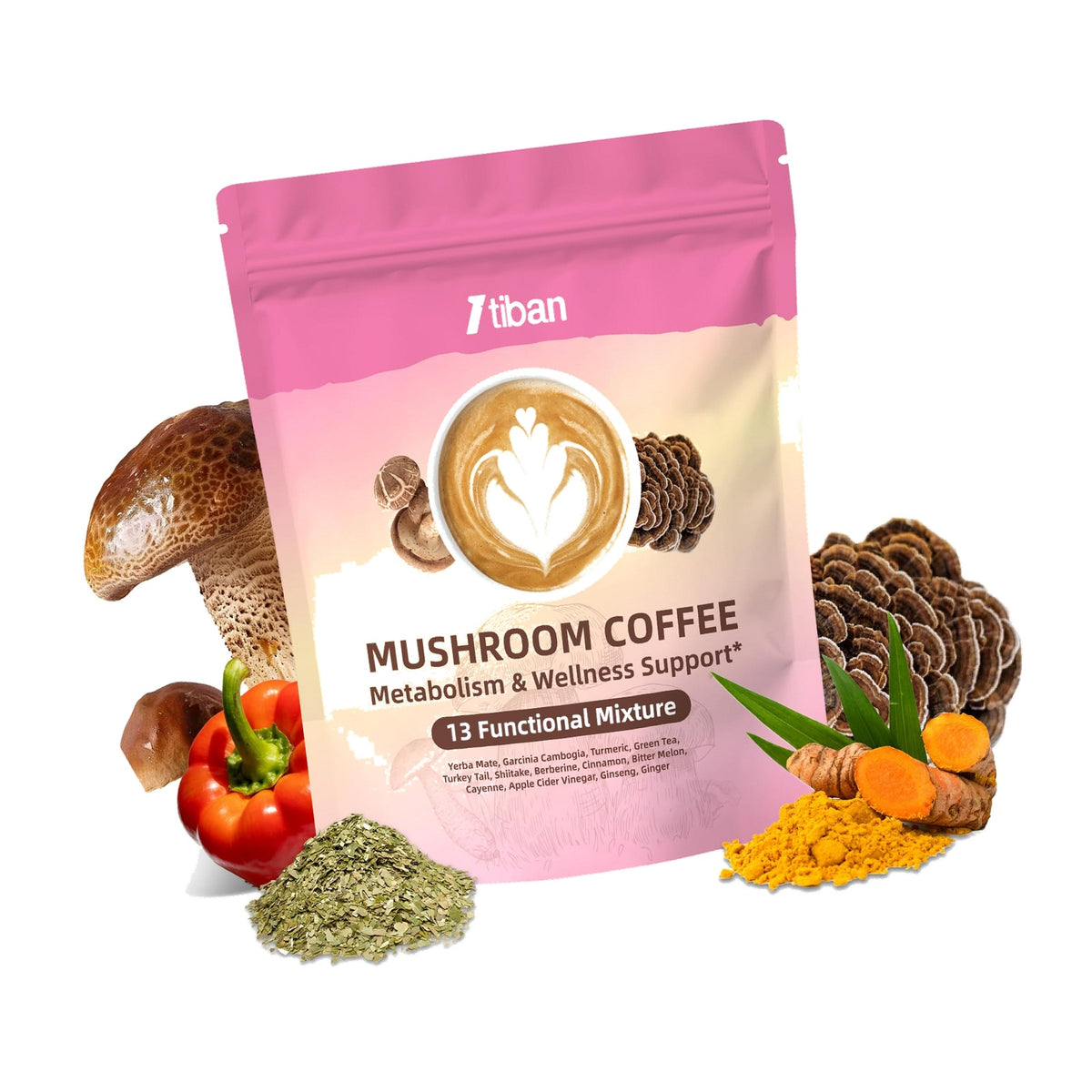 Slim Mushroom Coffee, Instant Coffee with Berberine, Cinnamon, Yerba Mate, Turmeric, & More for Skinny, Metabolism Boost - 30 Servings