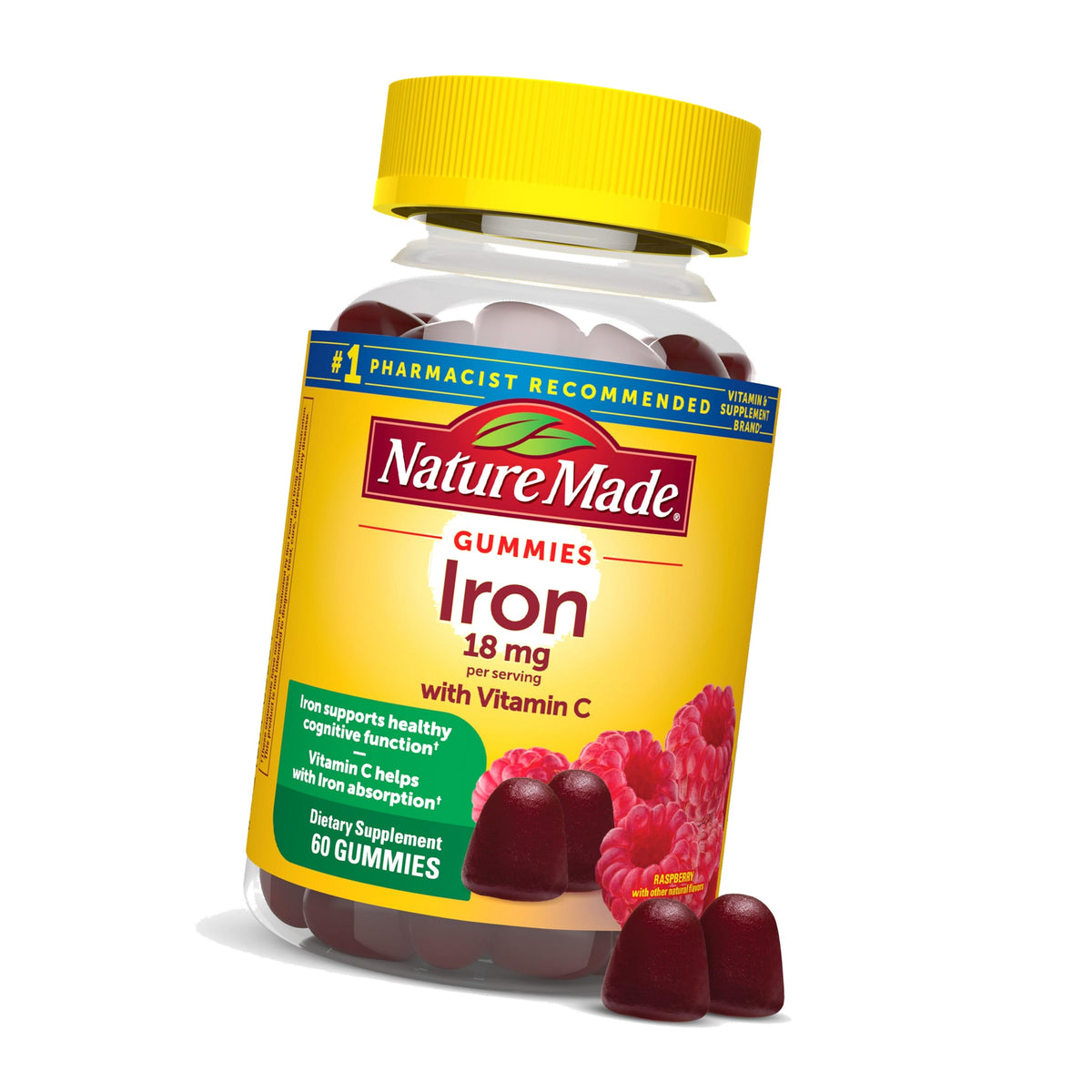Nature Made Iron 18 mg per Serving Gummies with Vitamin C, 60 Gummies