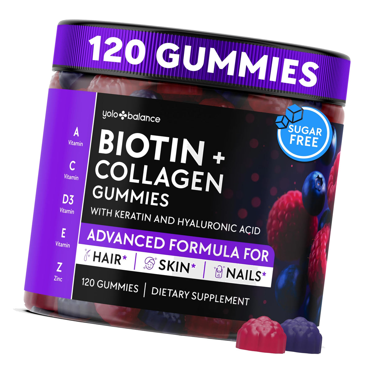 Biotin Gummies 10000mcg - Collagen Keratin - Hair Skin and Nails - Vitamins