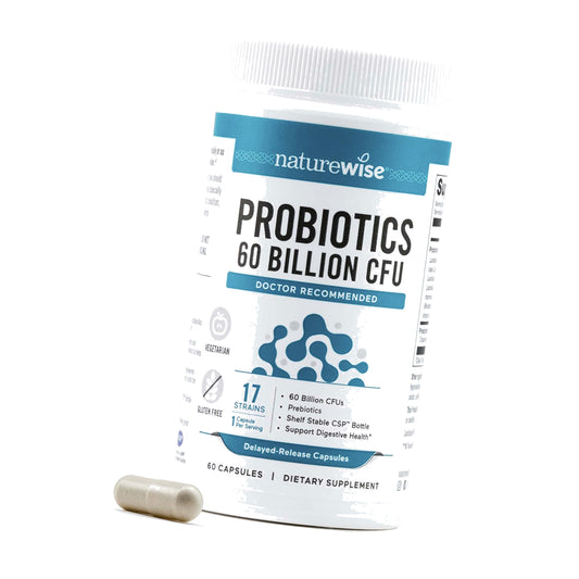 NatureWise Probiotics 60 Billion CFU - 17 Strains + Organic Prebiotics - Immune, Digestive & Gut Health Support for Women & Men - Vegetarian, Gluten-Free, Non-GMO - 60 Capsules[2-Month Supply]