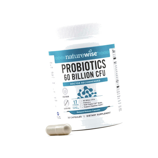 NatureWise Probiotics 60 Billion CFU - 17 Strains + Organic Prebiotics - Immune, Digestive & Gut Health Support for Women & Men - Vegetarian, Gluten-Free, Non-GMO - 30 Capsules[1-Month Supply]