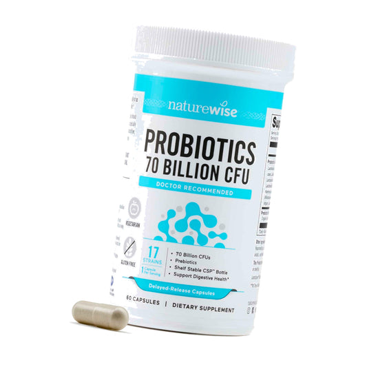 NatureWise Probiotics 70 Billion CFU - 17 Strains + Organic Prebiotics - Immune, Digestive & Gut Health Support for Women & Men - Vegetarian, Gluten-Free, Non-GMO - 60 Capsules[2-Month Supply]
