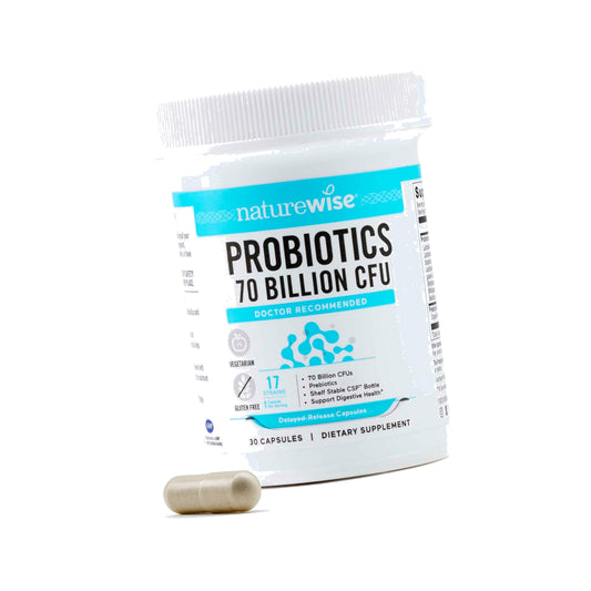 NatureWise Probiotics 70 Billion CFU - 17 Strains + Organic Prebiotics - Immune, Digestive & Gut Health Support for Women & Men - Vegetarian, Gluten-Free, Non-GMO - 30 Capsules[1-Month Supply]