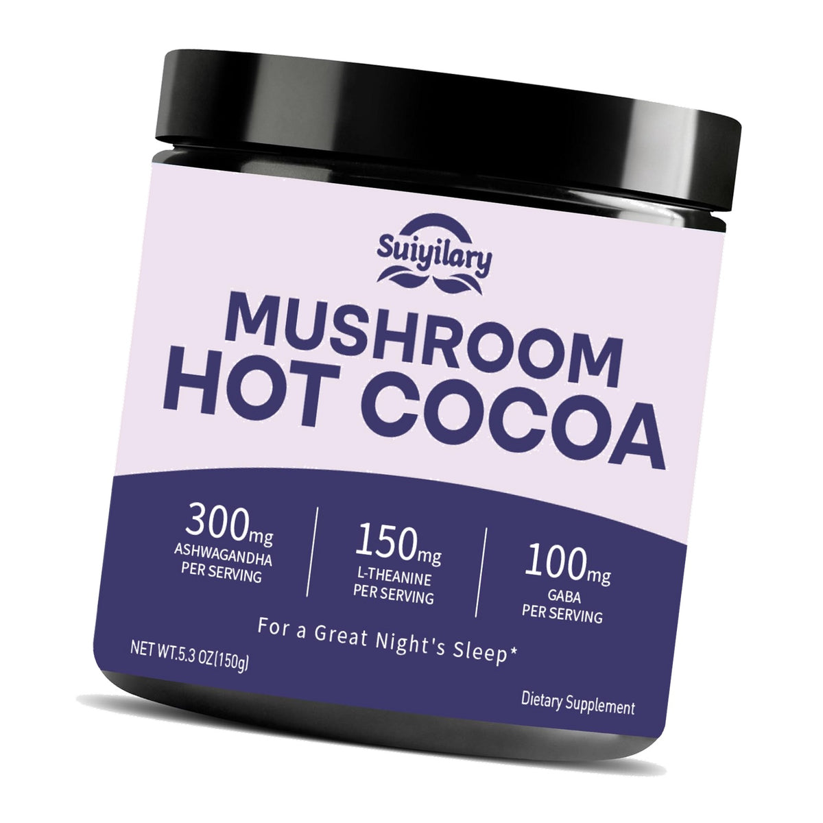 Suiyilary 10 Mushroom Hot Cocoa for Sleep, Sugar Free Keto Cocoa Powder, Nighttime Drink,100mg Magnesium Glycinate, 100mg GABA, 150mg L-Theanine, Help Fall Asleep and Stay Asleep, 15 Servings