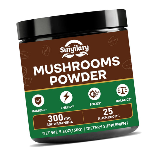 25 in 1 Mushroom Powder, Mushroom Coffee Alternative with Ashwagandha, Lion’s Mane, Chaga & More, Keto Friendly, Sugar Free, Mushrooms Extract Supplement for Immune, Focus & Energy, 60 Servings