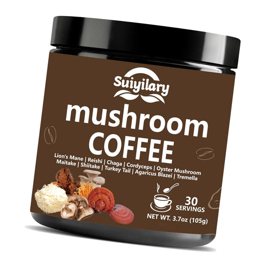 Suiyilary 10 Mushroom Coffee with Arabica w, Lion's Mane, Reishi, Mushroom Polysaccharides & More, Instant Mushrooms Powder for Focus, Immunity Boost, Memory & Clarity - 30 Servings