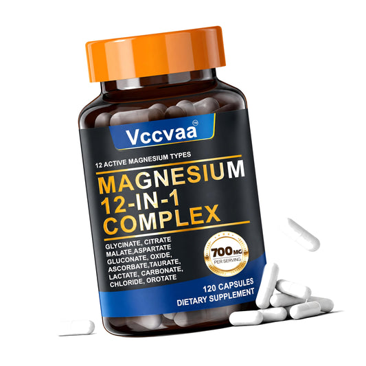 Magnesium Complex 700mg | 12-in-1 High Absorption Supplement | Glycinate, Citrate, Malate, Taurate & More | Sleep Support, Muscle Cramp Relief, Stress, Heart & Nerve Health | 120 Vegan Capsules