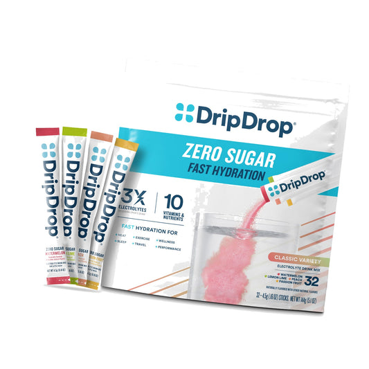 DripDrop Hydration Sugar Free Electrolyte Packets, Variety Pack, 32 Count