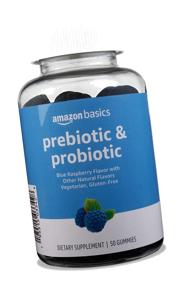 Amazon Brand - Solimo Prebiotic & Probiotic Gummies, 2 Billion CFU, Blue Raspberry, 50 Count (2 per Serving)