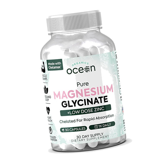 Organics Ocean Pure Magnesium Glycinate Supplement with Zinc, 90 Capsules