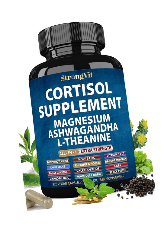StrongVit Cortisol Supplement for Women and Men with Magnesium - 120 Caps