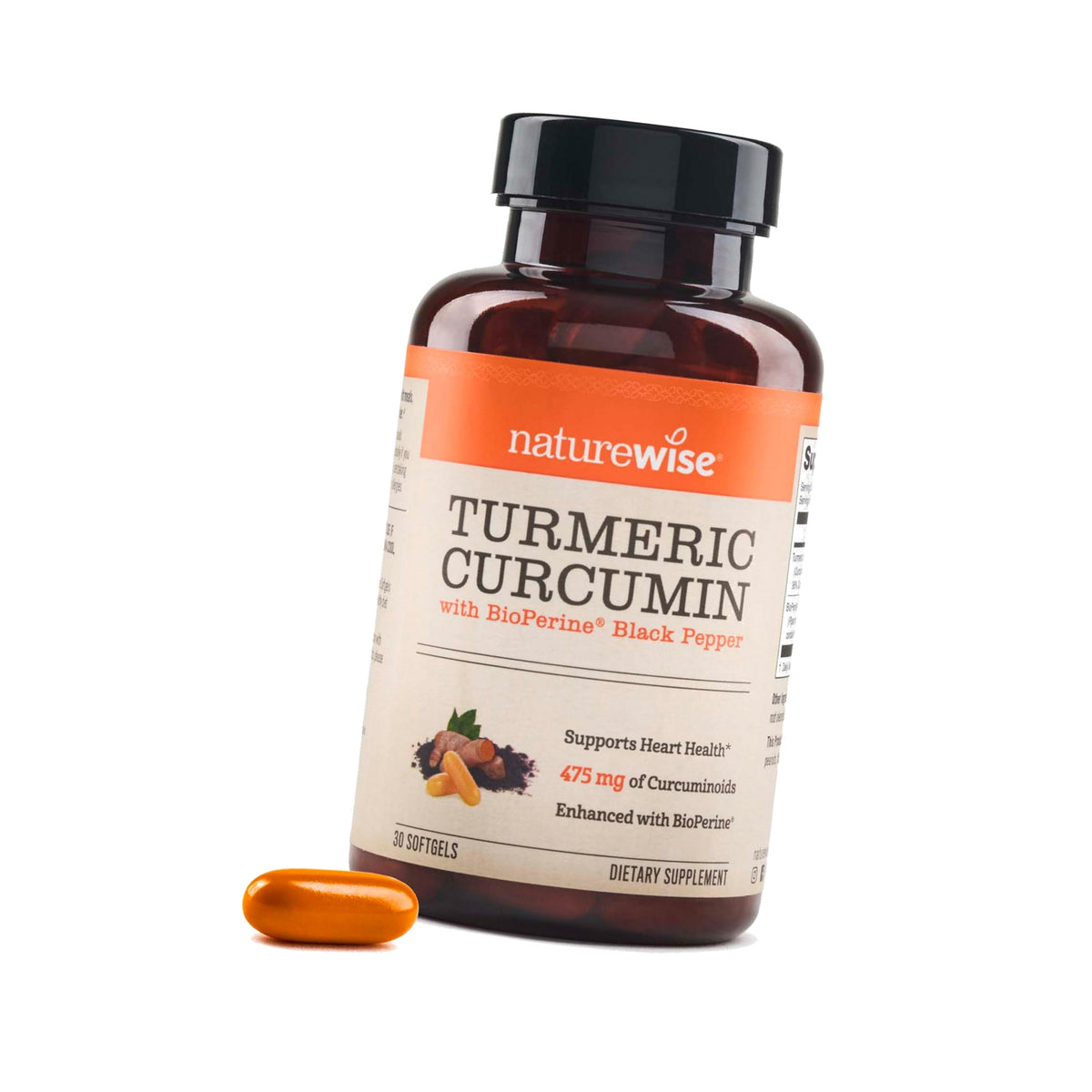 NatureWise Turmeric Curcumin 500mg Supplement with BioPerine, 30 Softgels