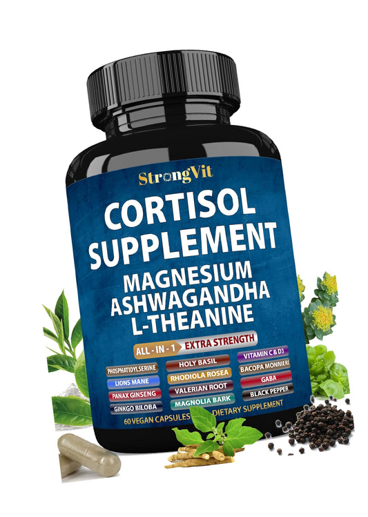 StrongVit Cortisol Supplement for Women and Men with Magnesium - 60 Caps