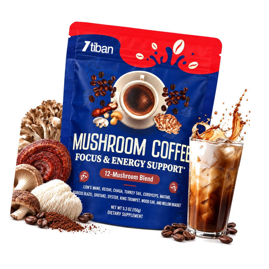 Itiban Mushroom Coffee, 12 Mushrooms Powder Blend Ashwagandha, Lion's Mane, Chaga and Probiotics, Mushrooms Instant Coffee Latte for Focus, Gut & Immunity Health- 30 Servings