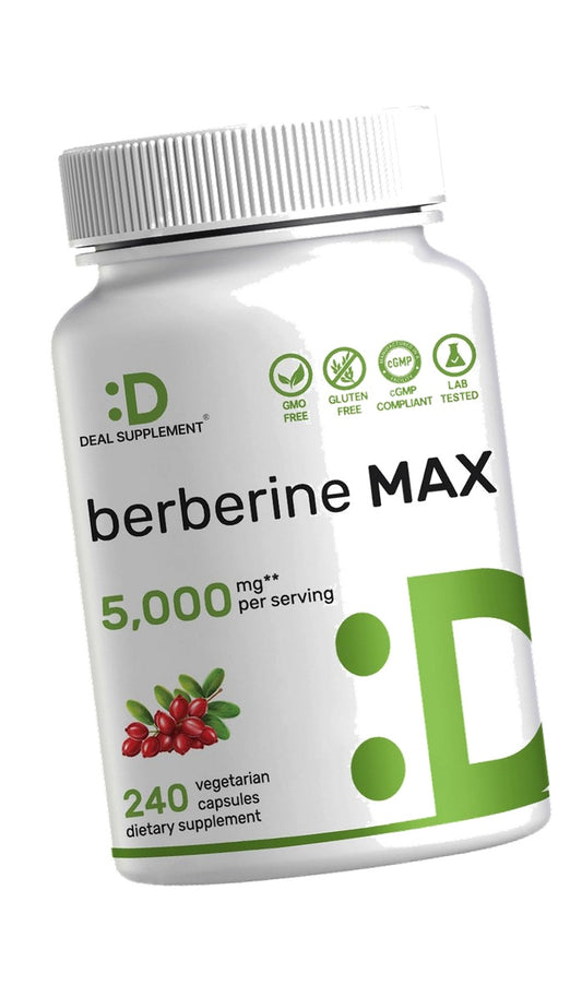 DEAL SUPPLEMENT Berberine MAX 5,000mg** Per Serving, 240 Veggie Capsules Berberine HCl with Turmeric Root Extract | Non-GMO, Gluten Free, Soy Free