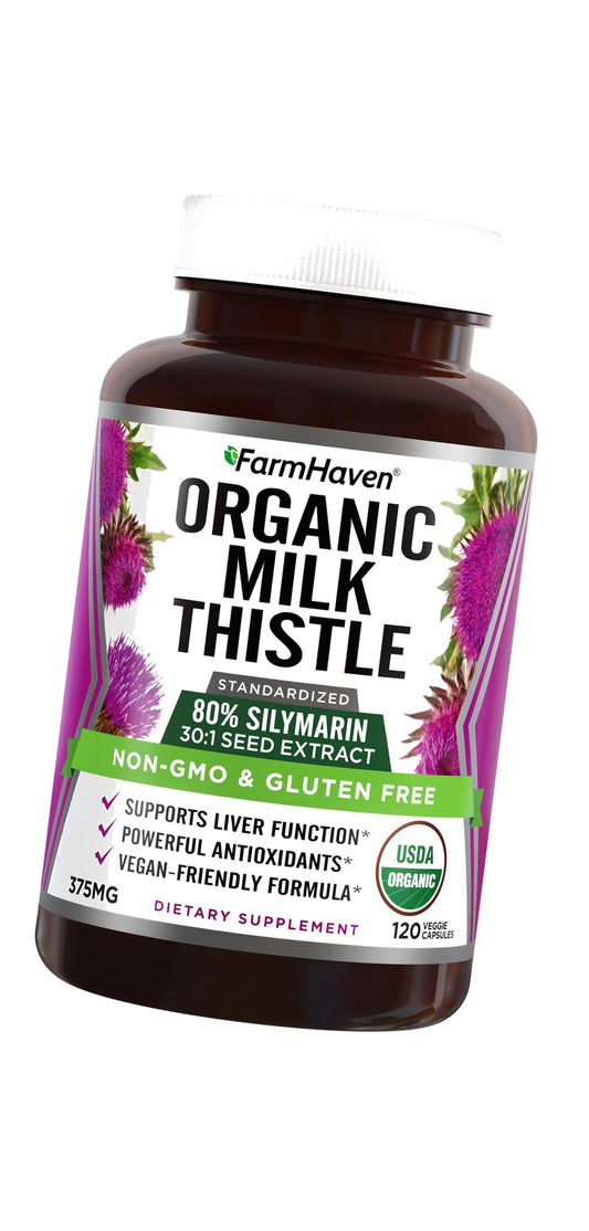 FarmHaven USDA Organic Milk Thistle Capsules | 30X Concentrated Seed Extract & 80% Silymarin Standardized - Supports Liver Function and Overall Health | Non-GMO | 120 Vegan Capsules