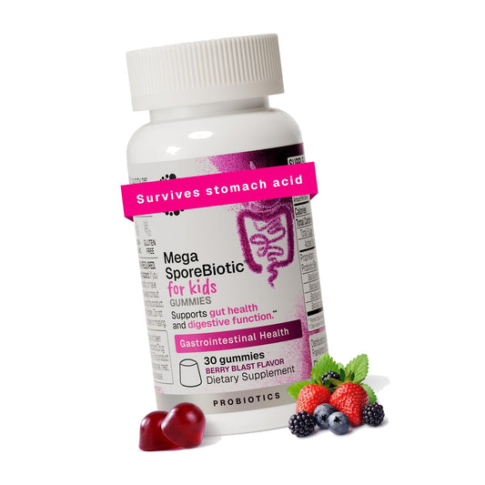 Microbiome Labs MegaSporeBiotic Kids Probiotic - Spore Based Gummy Probiotics for Kids - Supports Gut Health & Immunity with Bacillus Probiotic Blend - Berry Flavored (30 Gummies)