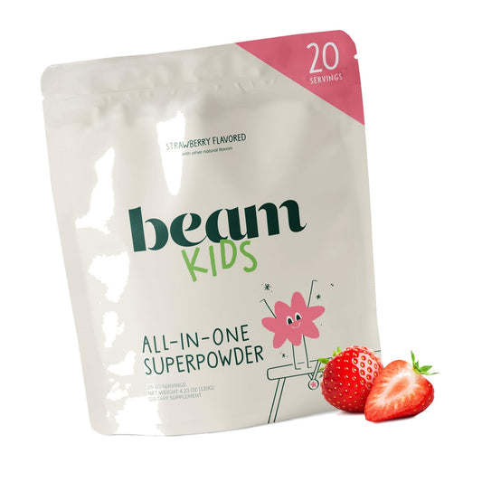 BEAM Kids Multivitamin Powder – Kids Vitamins with Greens, Probiotic & Prebiotic, Immune Support for Children & Toddlers, No Artificial Sweeteners, for Picky Eaters, 20 Servings, Strawberry Flavor