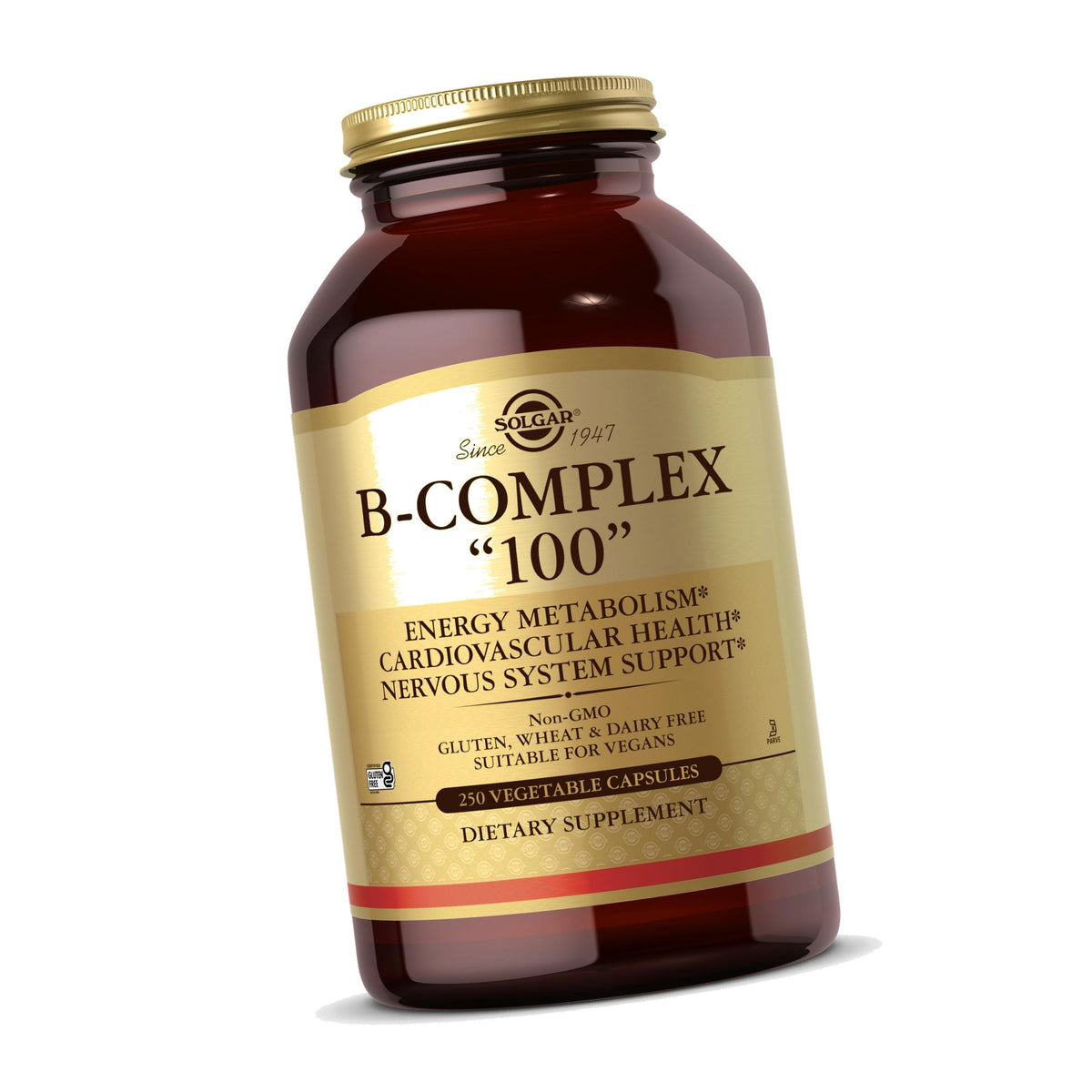 Solgar B-Complex "100", 250 Vegetable Capsules - Nervous System Support - Supports Energy Metabolism - Non-GMO, Vegan, Gluten Free, Dairy Free, Kosher - 250 Servings