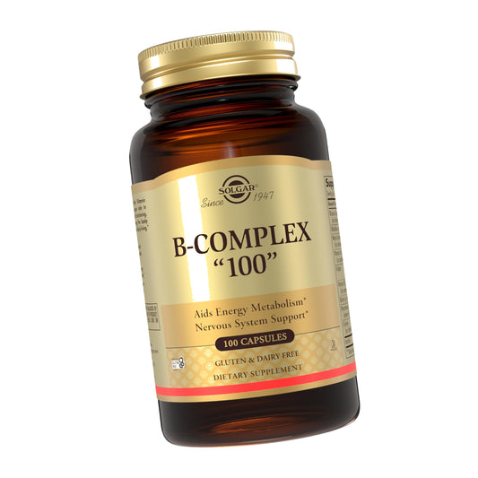 Solgar B-Complex "100", 100 Vegetable Capsules - Nervous System Support - Supports Energy Metabolism - Non-GMO, Vegan, Gluten Free, Dairy Free, Kosher - 100 Servings