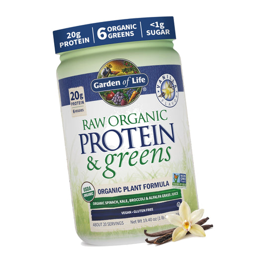 Garden of Life Raw Organic Protein & Greens Powder, Vanilla, 20 Servings