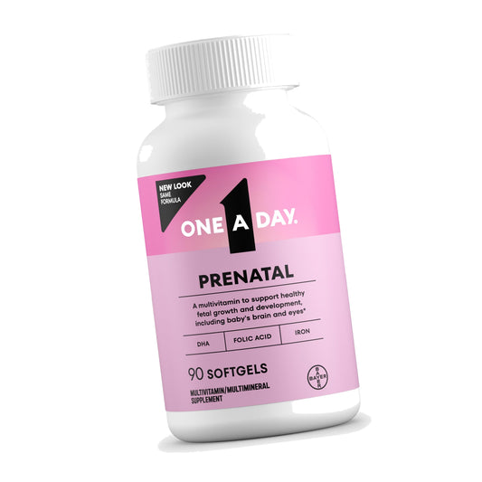 One A Day Prenatal Vitamins- Folic Acid, Iron, Omega- 3 (DHA), Pregnancy Vitamins for Women, Prenatal Multivitamin for Mom and Baby Support, Pregnancy Must Haves 90 Ct (Packaging May Vary)