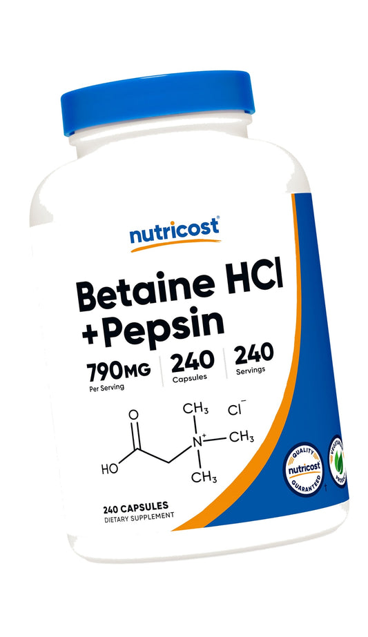 Nutricost Betaine HCl + Pepsin (790mg) 240 Capsules - Vegetarian & GMO Free