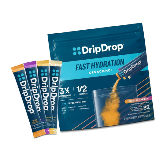 DripDrop Hydration Tropical Variety Pack, Electrolyte Packets, 32 Count