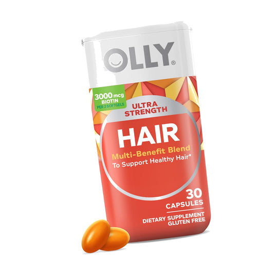 OLLY Ultra Strength Hair Softgels, Biotin, Keratin, Vitamin D, B12 - 30 Ct