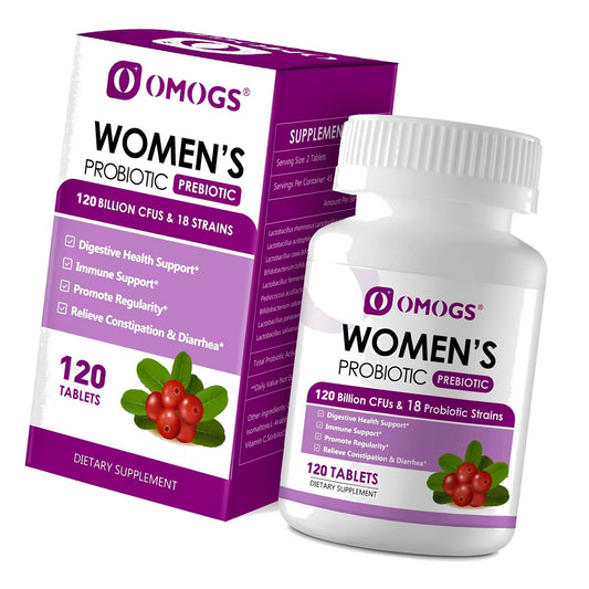 OMOGS Women's Probiotic, with Cranberry Extract, Organic Prebiotics & Vitamin C, 120 Billion CFUs,18 Strains, Help for Boost Immune, Digestive, Gut Health & Women's Health,120 Tablets