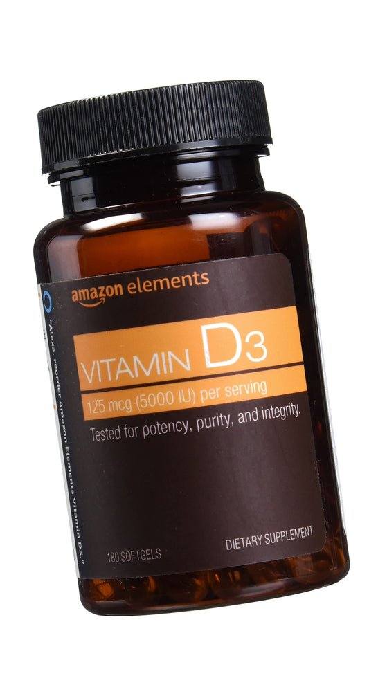 Amazon Elements Vitamin D3, 125 mcg (5000 IU), 180 Softgels