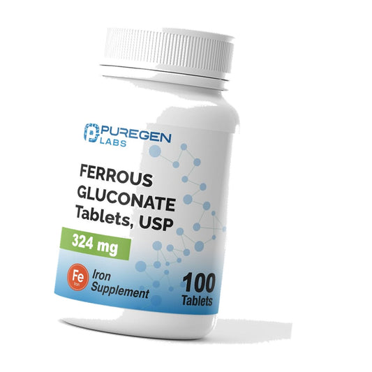 Puregen Labs Ferrous Gluconate 324 mg High Potency Iron, 100 Tablets