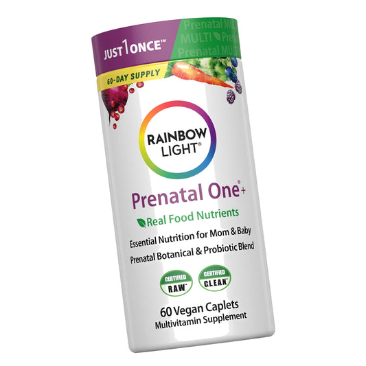 Rainbow Light Prenatal Multivitamin One + for Women | 60 Caplets | Essential Nutrition for Mom & Baby | Real Food Nutrients | Prenatal Botanical & Probiotic Blend