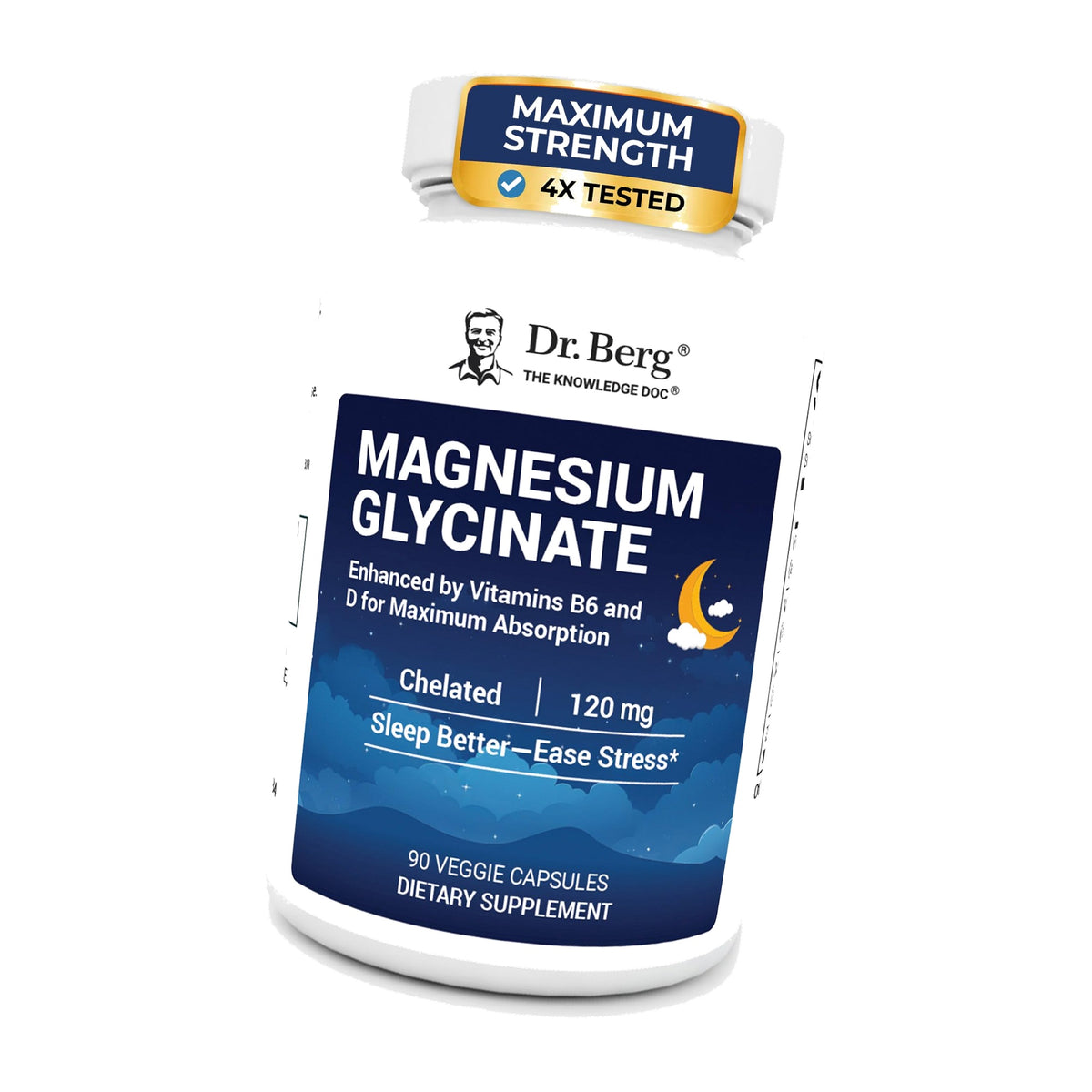 Dr. Berg Magnesium Glycinate 90ct – 4-in-1 Chelated for Muscle, Nerve, Sleep & Stress Support*– w/ D3, B6 & Zinc – 4X Lab-Tested – No Fillers – Formulated in USA, GMP-Certified