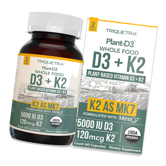 Organic Plant D3 + K2 | 5000iu D3 + 120mcg K2, 100% Whole Food, Raw & Vegan