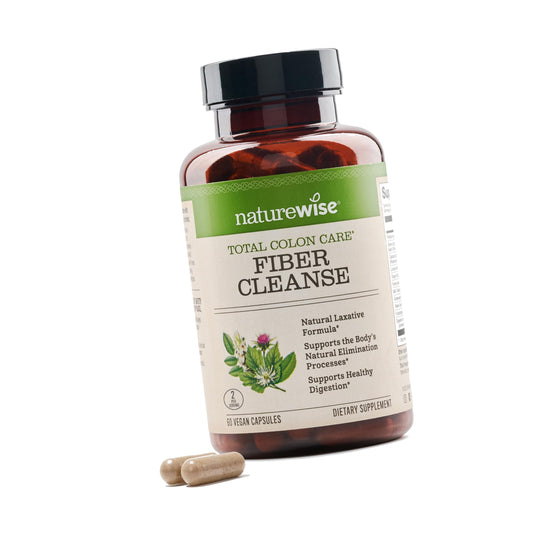 NatureWise Total Colon Care Fiber Cleanse - Natural Laxative Blend - Herbal Laxatives, Prebiotics, & Enzymes for Regularity, Digestion, Weight & Gut Health - Non-GMO - 60 Capsules[30-Day Supply]