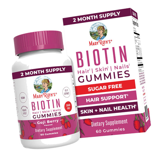 MARYRUTH'S Biotin Gummies, Hair Growth, Vegan, Sugar Free, Non-GMO, 60 Ct