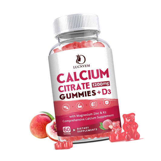 Calcium Citrate 1200mg with Vitamin D3 Gummies, Calcium Gummies with Vitamin D3 for Women & Men, Cal Magnesium Zinc for Bone Muscle Healthy- Natural White Peach Flavor- 30 Day Supply