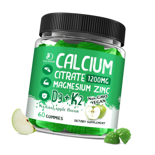 Calcium Citrate 1200 mg with Vitamin D3 Gummies, Calcium Citrate Magnesium Zinc with Vitamin D3 Supplement for Women & Men Bone & Teeth Support, Natural Apple Flavor - 30 Day Vegan Supply