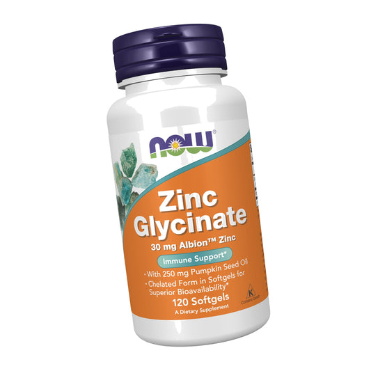 NOW Supplements, Zinc Glycinate with 250 mg Pumpkin Seed Oil, 120 Softgels
