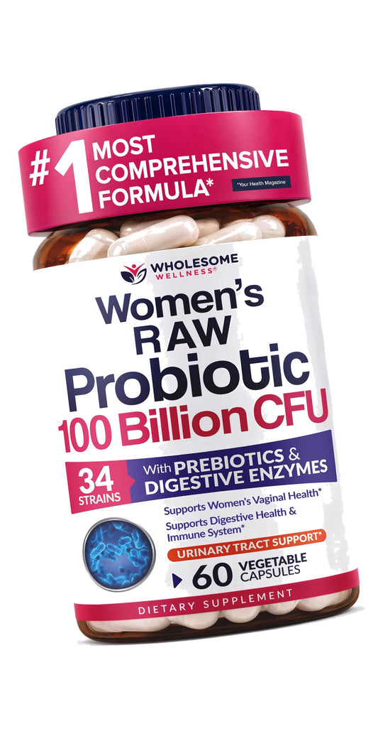 Wholesome Wellness Dr. Formulated Raw Probiotics for Women 100 Billion CFUs Capsules with Prebiotics, Probiotcs and Digestive Enzymes, Approved for Adults