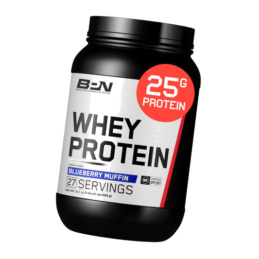 BARE PERFORMANCE NUTRITION, BPN Whey Protein + Casein Protein Powder Blend, Blueberry Muffin, 25g Protein per Serving Supports Lean Muscle Recovery, 27 Servings, Third Party Tested