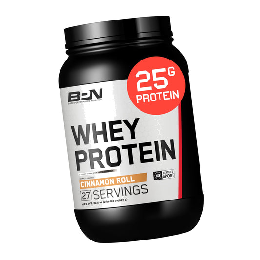 BARE PERFORMANCE NUTRITION, BPN Whey Protein + Casein Protein Powder Blend, Cinnamon Roll 25g Protein per Serving Supports Lean Muscle Recovery, 27 Servings, Third Party Tested