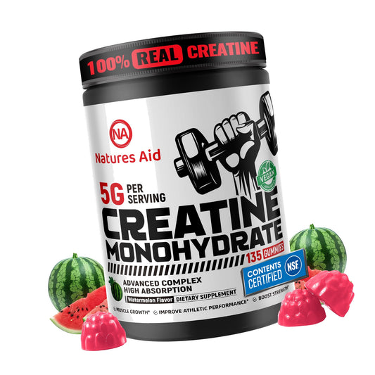 Natures Aid NSF Certified Creatine Monohydrate Gummies for Men & Women, Watermelon 135CT