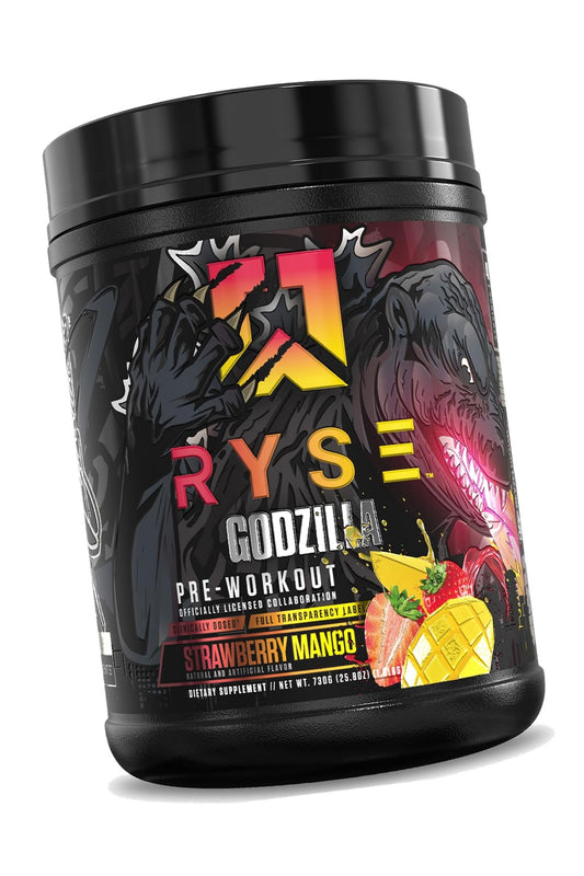 RYSE Godzilla X Noel Deyzel Pre Workout Powder - Strawberry Mango - 400mg Caffeine, High Stim Pre-Workout for Men & Women with Citrulline & Beta Alanine - Energy, Pump & Focus - 20/40 Servings