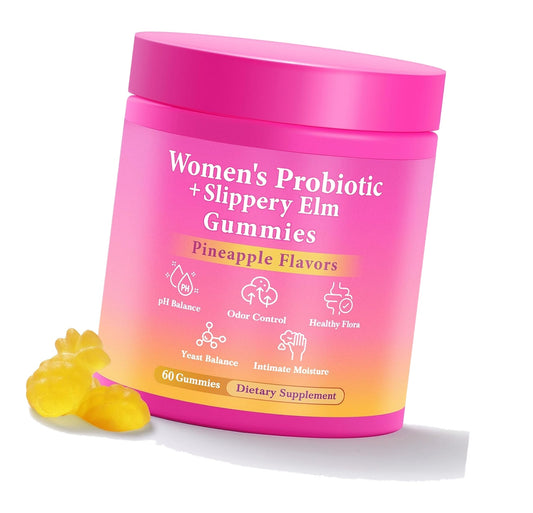 BURMINY Her Juicy Feminine Probiotics Gummies, Premium Feminine Balance Probiotics with Slippery Elm for Women's pH Balance and Freshness – Support Daily Wellness & Comfort 60 Pineapple Gummies