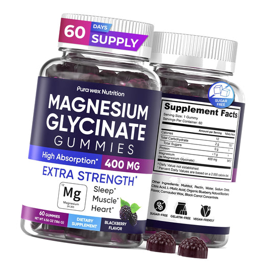 Magnesium Glycinate 400mg Gummies - Relax & Sleep, Men & Women, BlackBerry